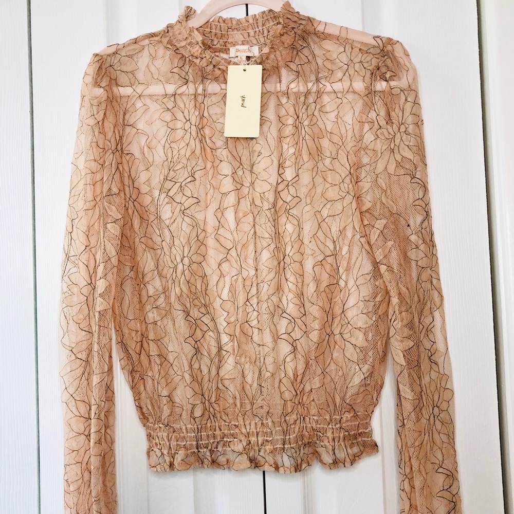 3/$25 Shear floral peach long sleeved top